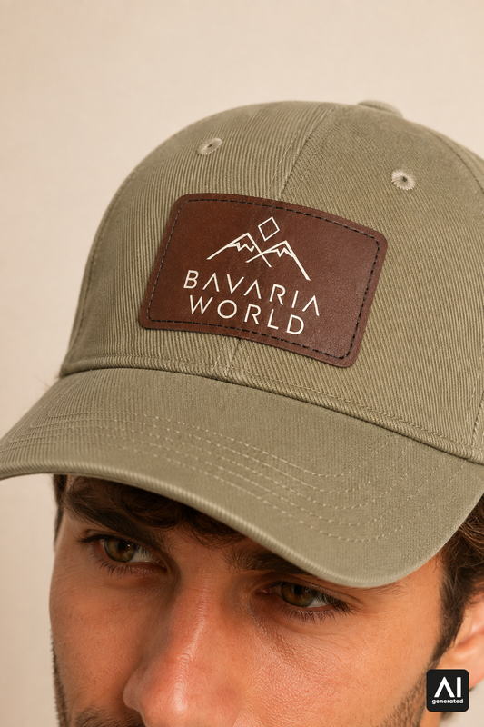 Bavaria World Cap Herren in Light Olive – Logo-Patch im Detail