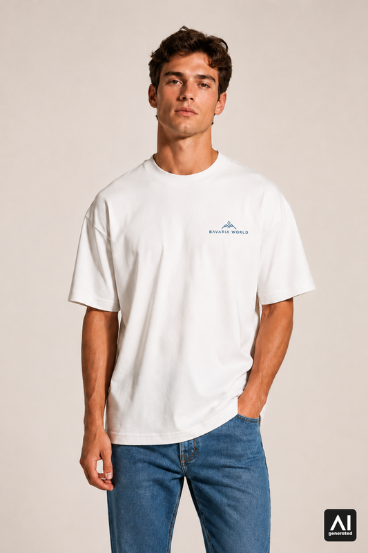 T-Shirt Bavaria World Herren – Vorderansicht in Weiß und Blau