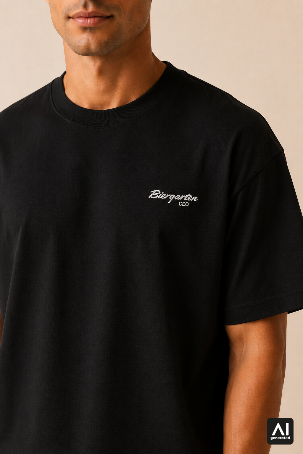 T-Shirt Biergarten CEO Herren – Detailansicht in Schwarz und Silber