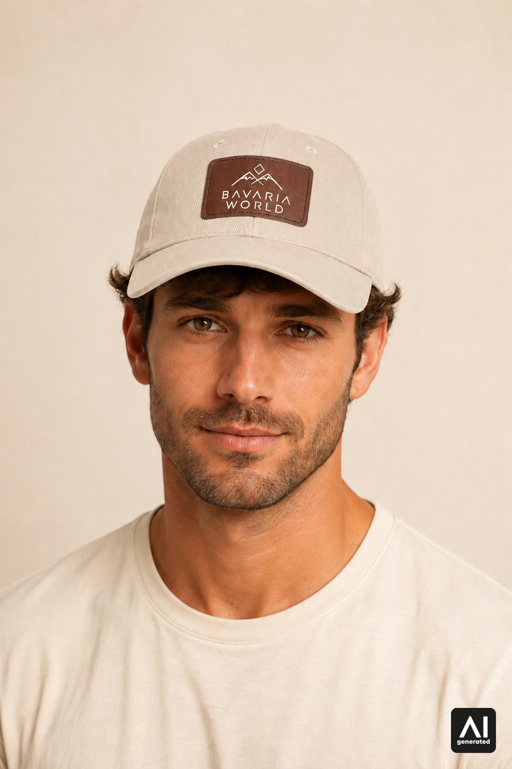 Bavaria World Cap Herren in Beige – Vorderansicht am Model