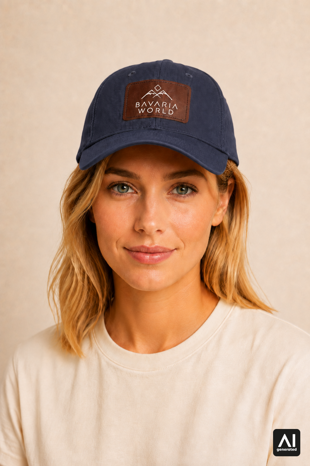 Bavaria World Cap Damen in Marineblau – Vorderansicht am Model
