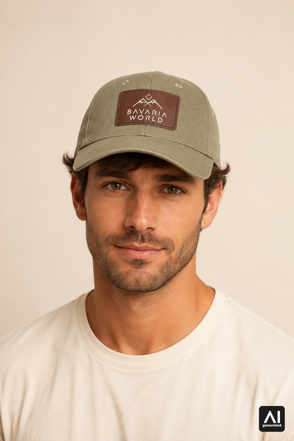 Bavaria World Cap Herren in Light Olive – Vorderansicht am Model