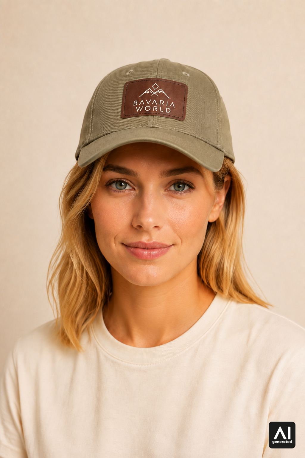 Bavaria World Cap Damen in Light Olive – Vorderansicht am Model