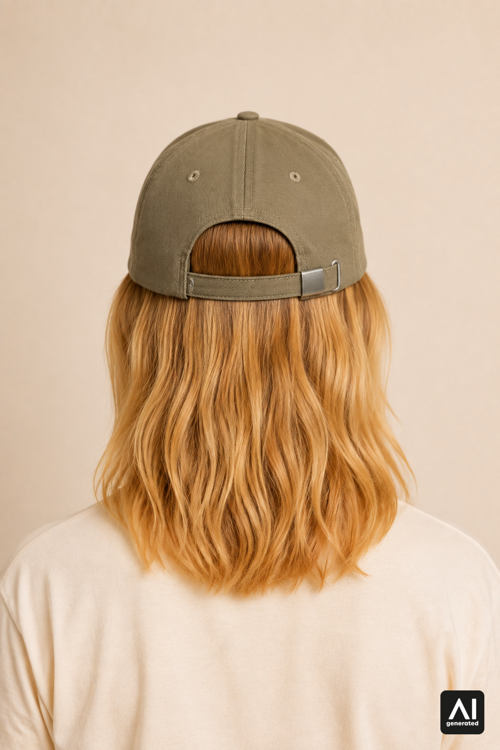 Bavaria World Cap Damen in Light Olive – Rückansicht mit Metallverschluss