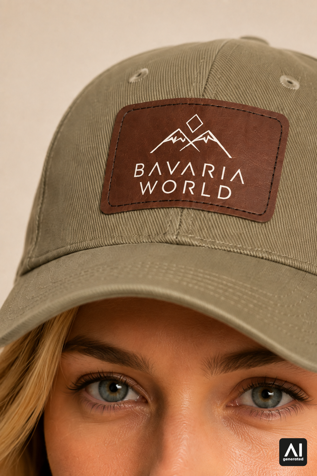 Bavaria World Cap Damen in Light Olive – Logo-Patch im Detail