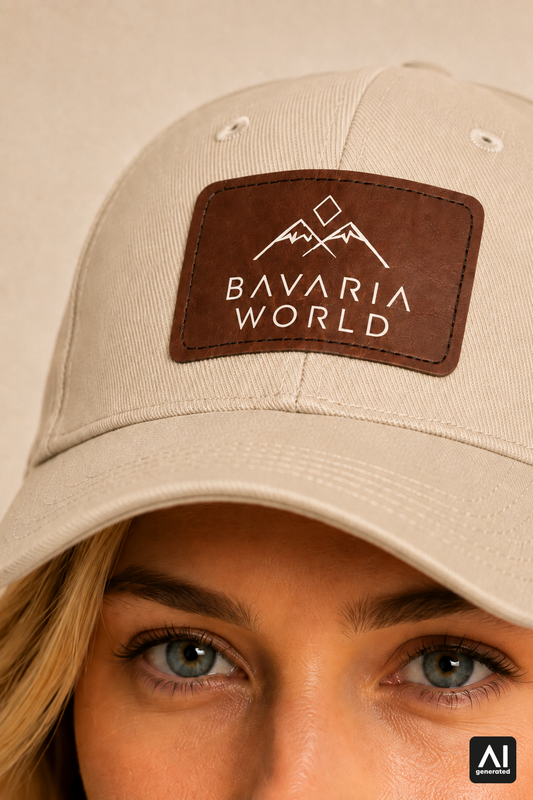 Bavaria World Cap Damen in Beige – Logo-Patch im Detail
