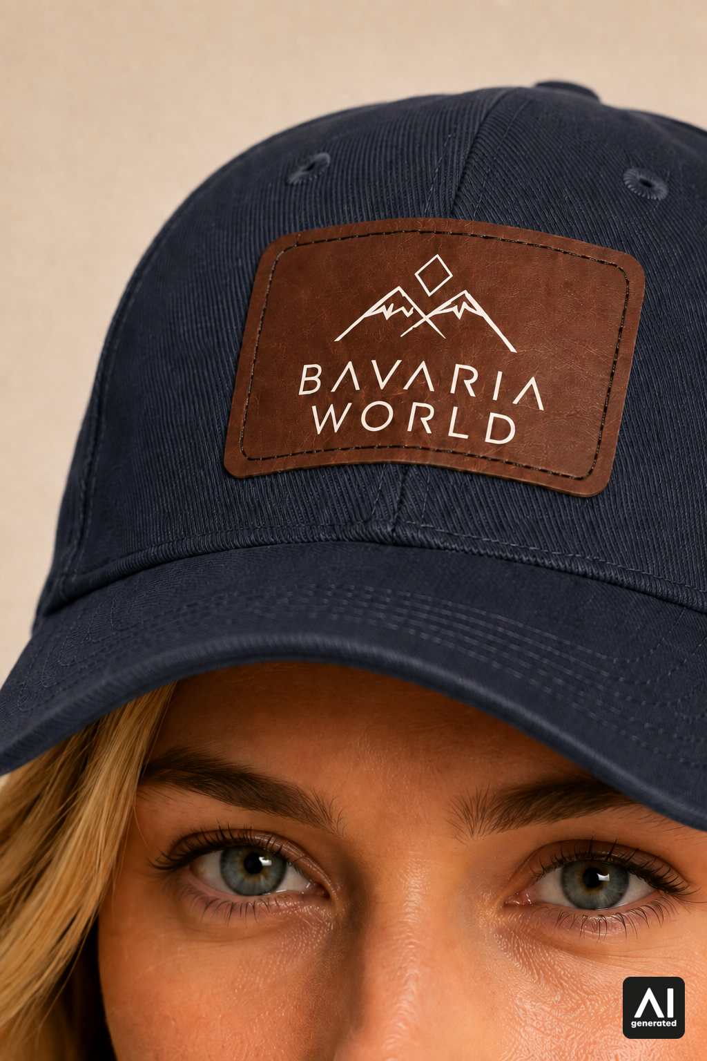 Bavaria World Cap Damen in Marineblau – Logo-Patch im Detail