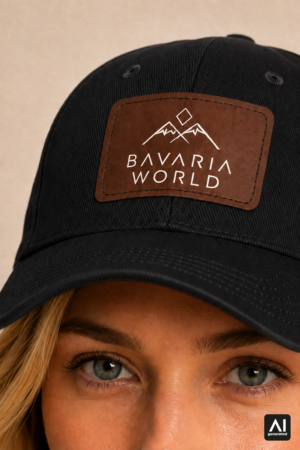 Bavaria World Cap Damen in Schwarz – Logo-Patch im Detail