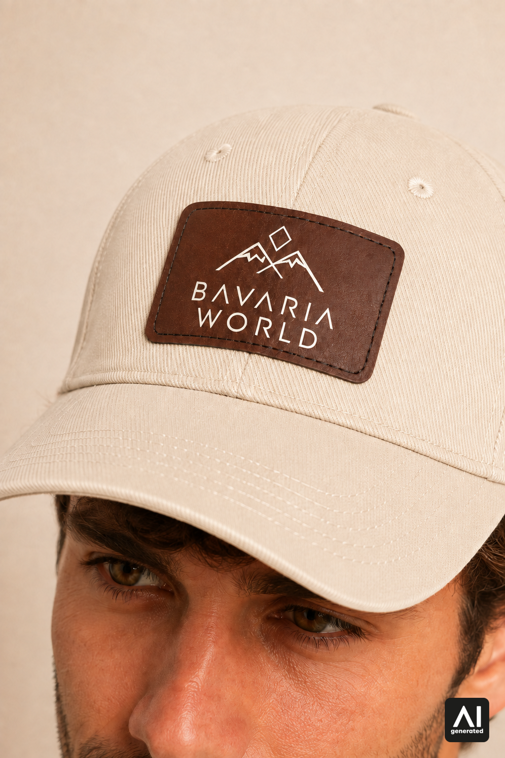 Bavaria World Cap Herren in Beige – Logo-Patch im Detail
