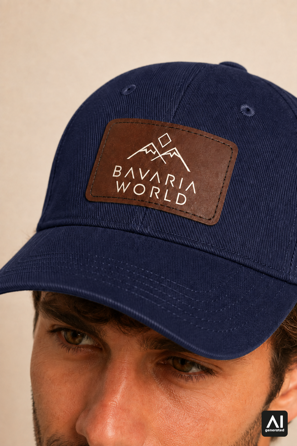 Bavaria World Cap Herren in Marineblau – Logo-Patch im Detail
