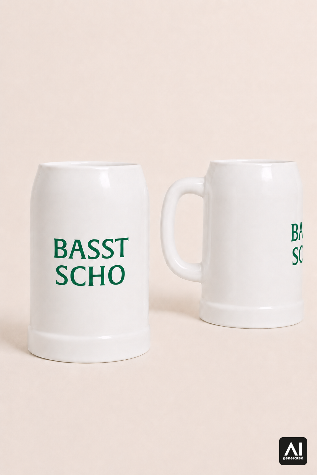 Krug Basst Scho – Produktansicht in Weiß und Grün