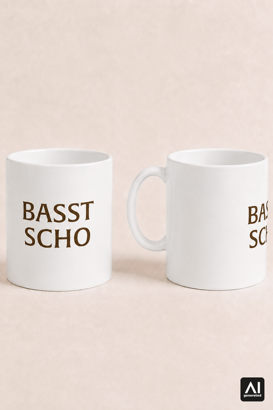 Tasse Basst Scho – Produktansicht in Braun