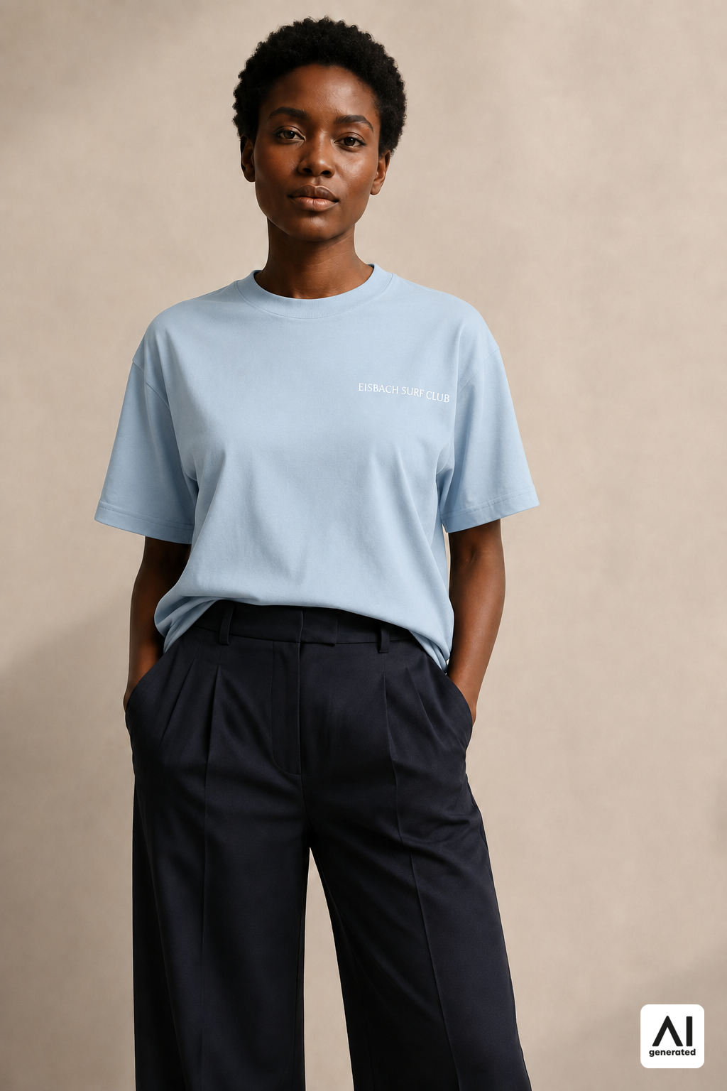Damen-T-Shirt „Eisbach Surf Club“ in Stonewash Denim – Vorderansicht