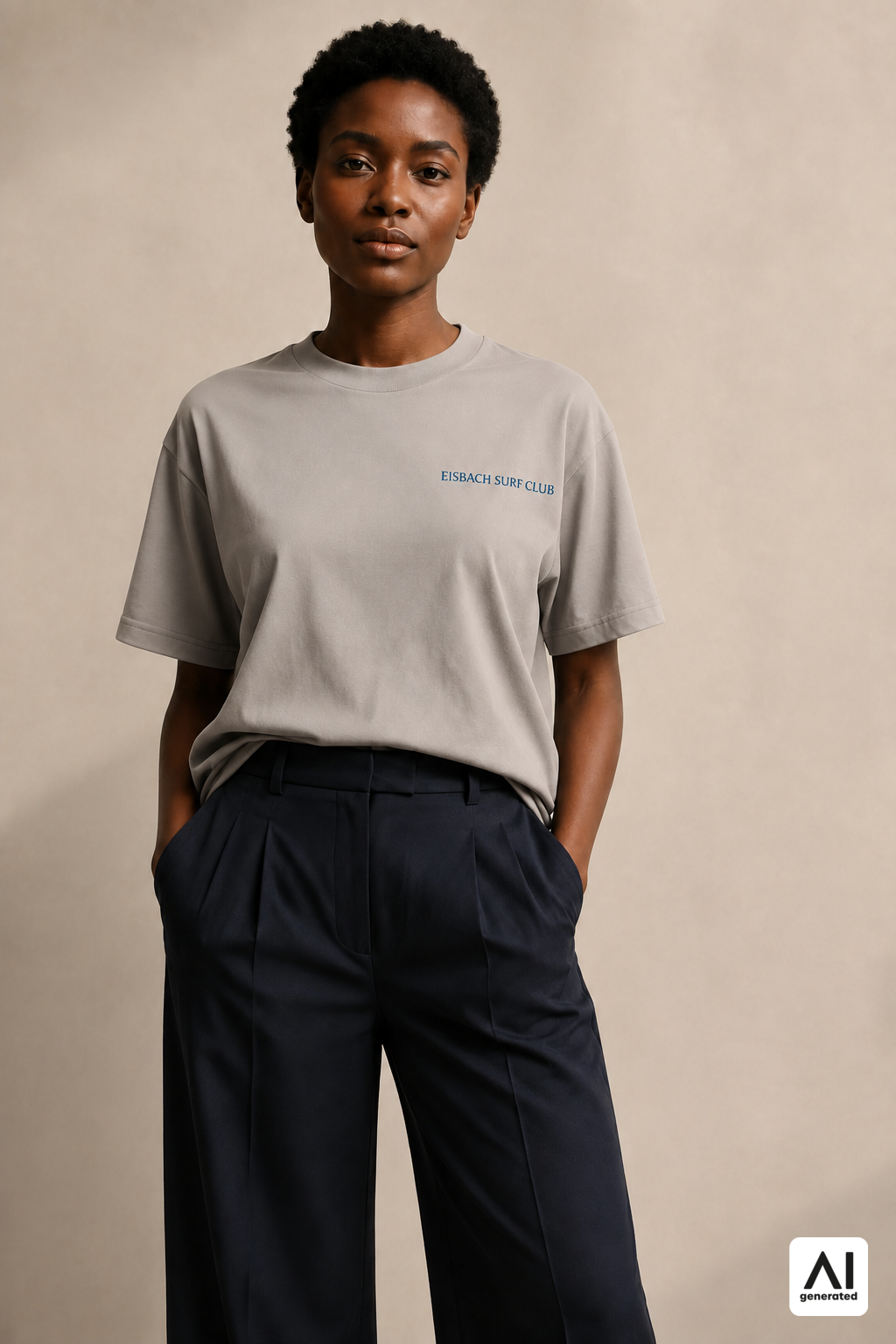 Damen-T-Shirt „Eisbach Surf Club“ in Shitake – Vorderansicht