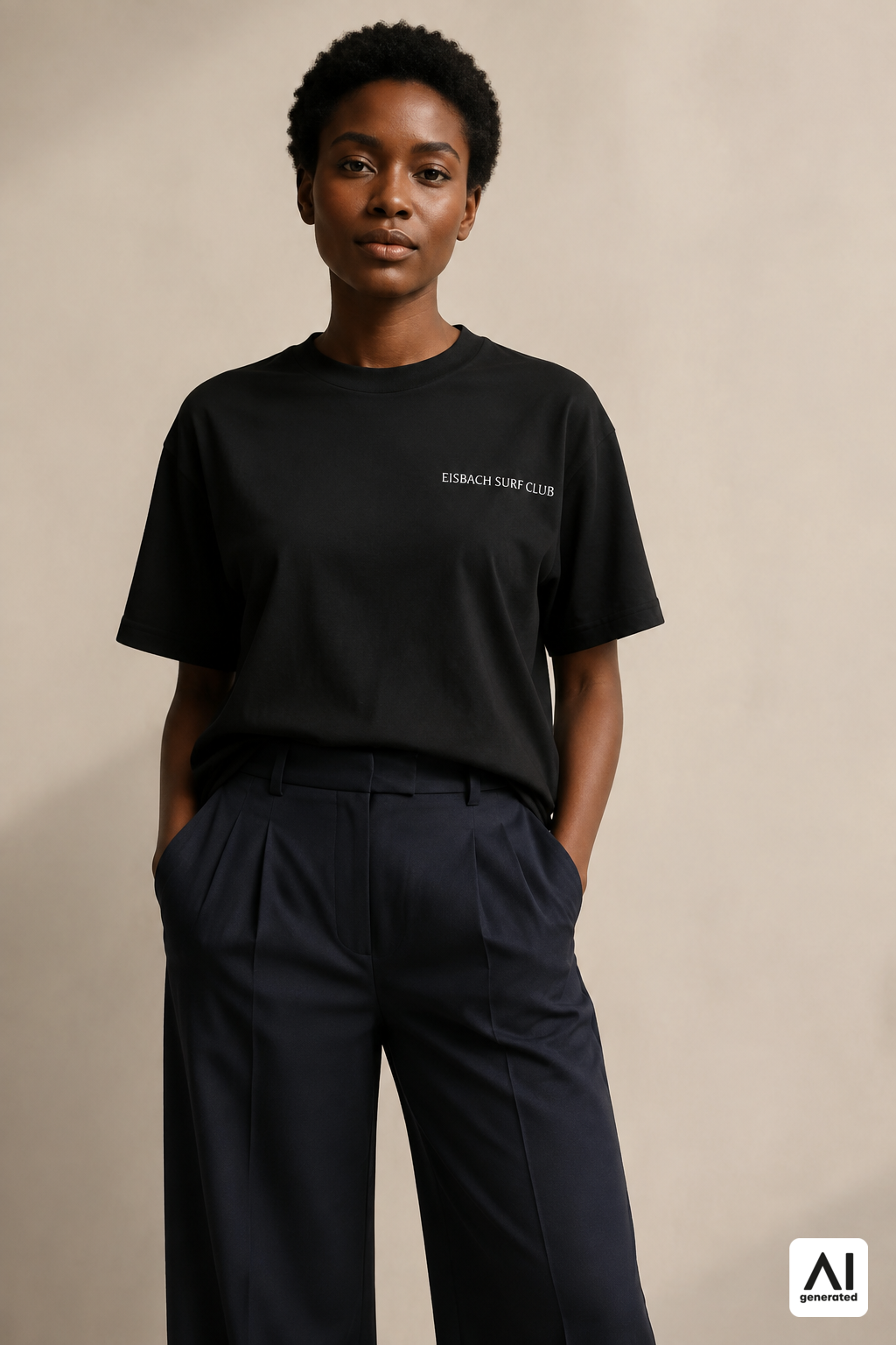 Damen-T-Shirt „Eisbach Surf Club“ in Black – Vorderansicht