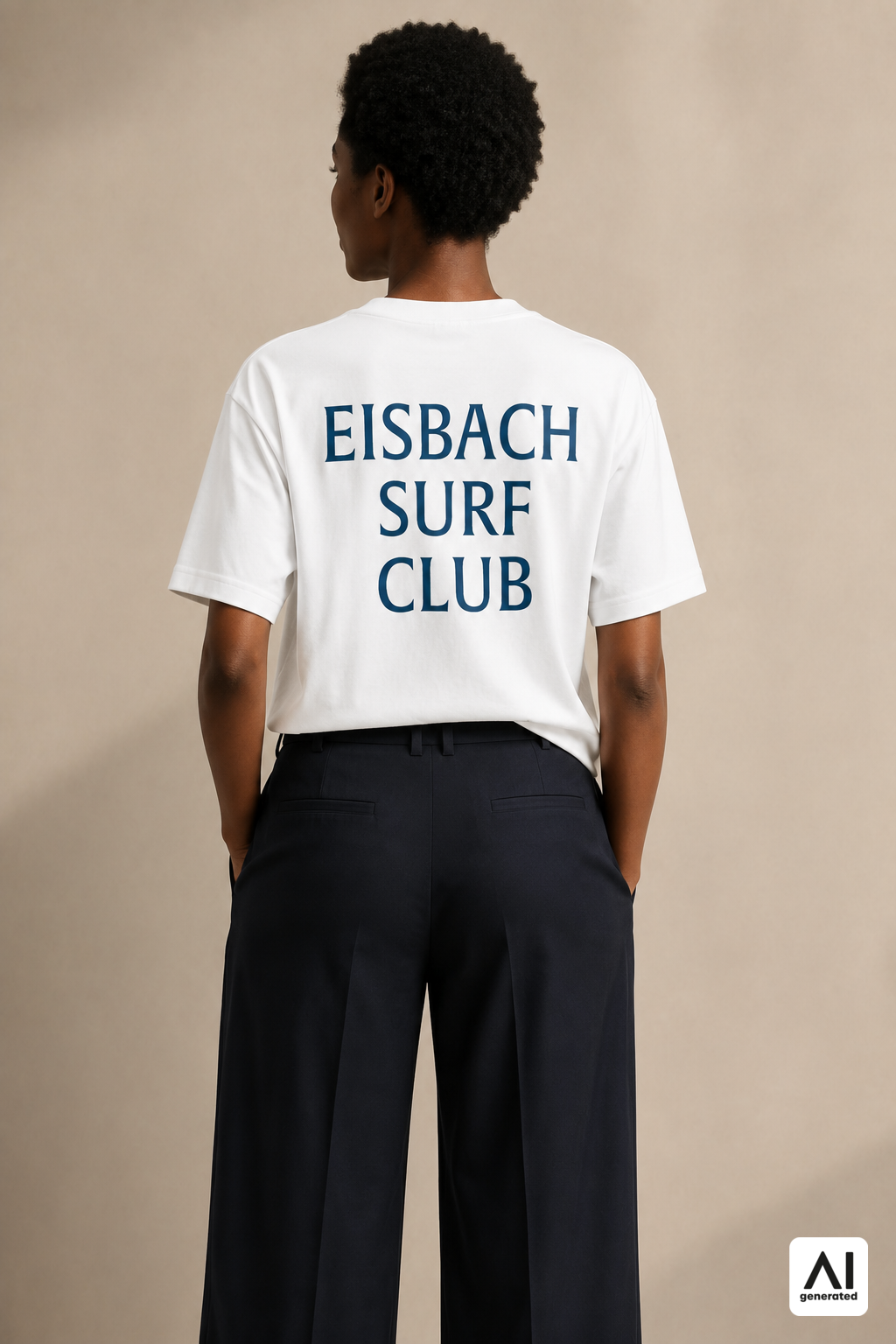 Damen-T-Shirt „Eisbach Surf Club“ in Weiß – Rückansicht