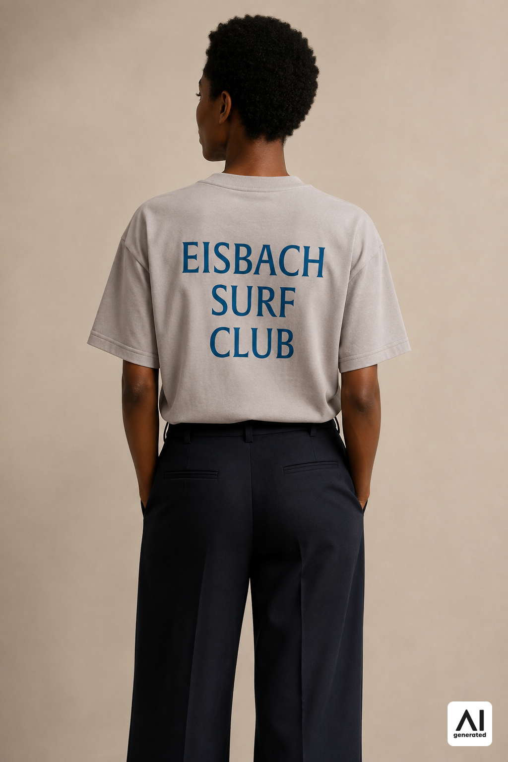 Damen-T-Shirt „Eisbach Surf Club“ in Shitake – Rückansicht
