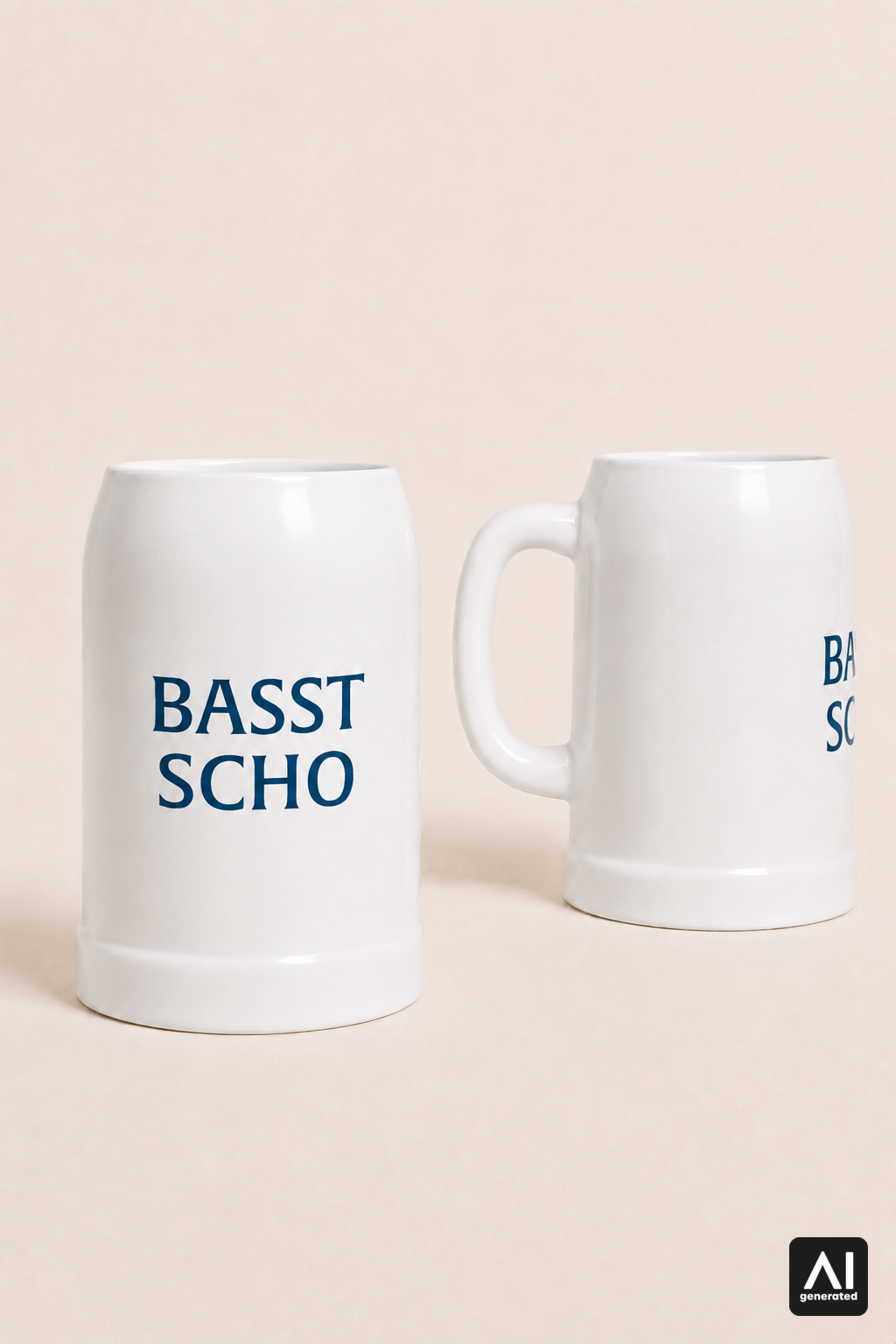 Krug Basst Scho – Produktansicht in Weiß und Blau