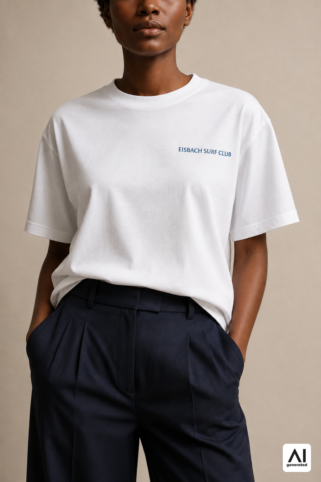 Damen-T-Shirt „Eisbach Surf Club“ in Weiß – Detailansicht