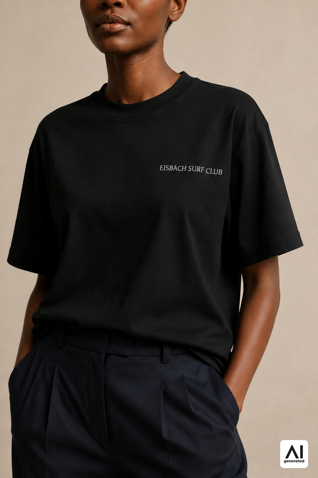 Damen-T-Shirt „Eisbach Surf Club“ in Black – Detailansicht