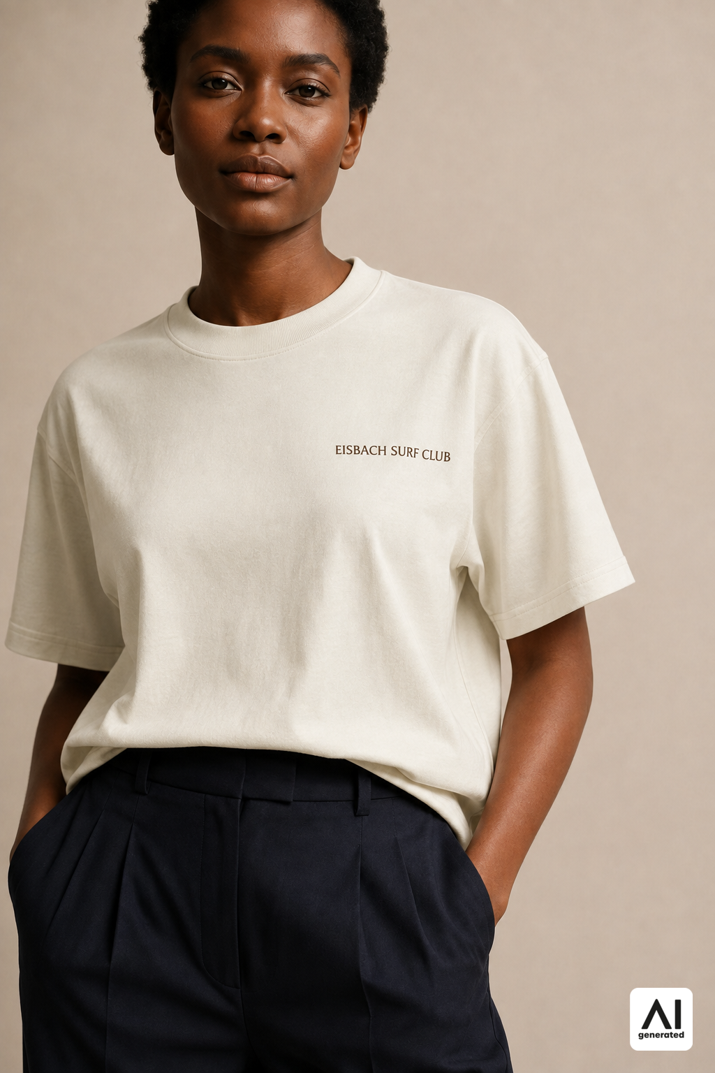 Damen-T-Shirt „Eisbach Surf Club“ in Bone – Detailansicht