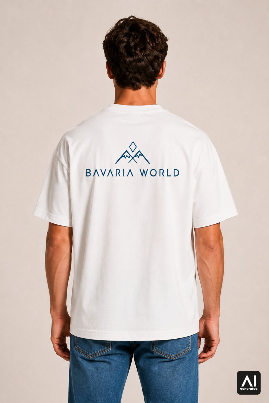 T-Shirt Bavaria World Herren – Rückansicht in Weiß und Blau