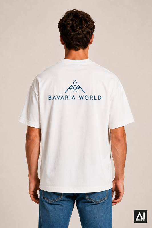 T-Shirt Bavaria World Herren – Rückansicht in Weiß und Blau