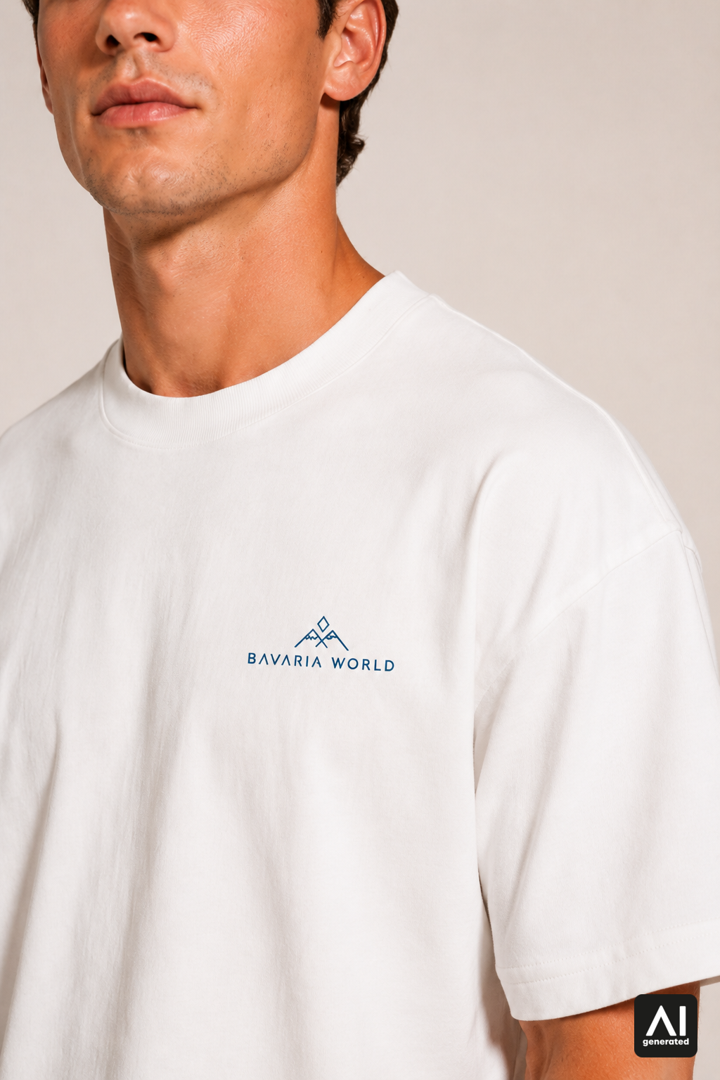 T-Shirt Bavaria World Herren – Detailansicht in Weiß und Blau