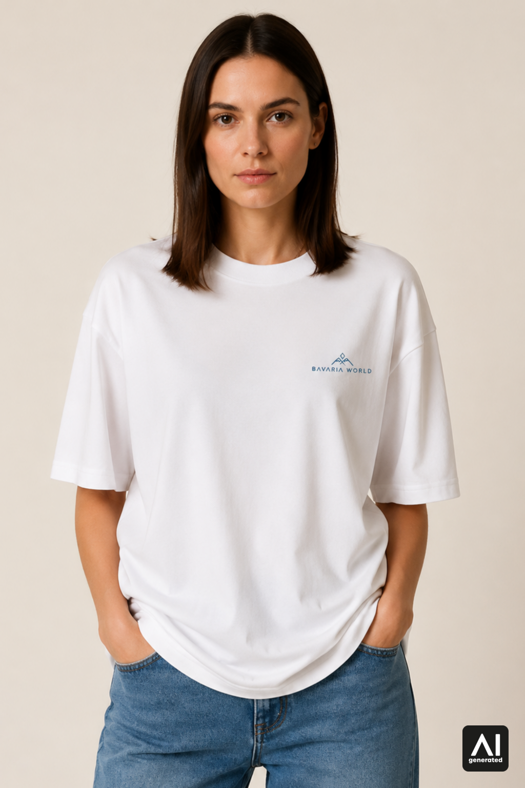 T-Shirt Bavaria World Damen – Vorderansicht in Weiß und Blau