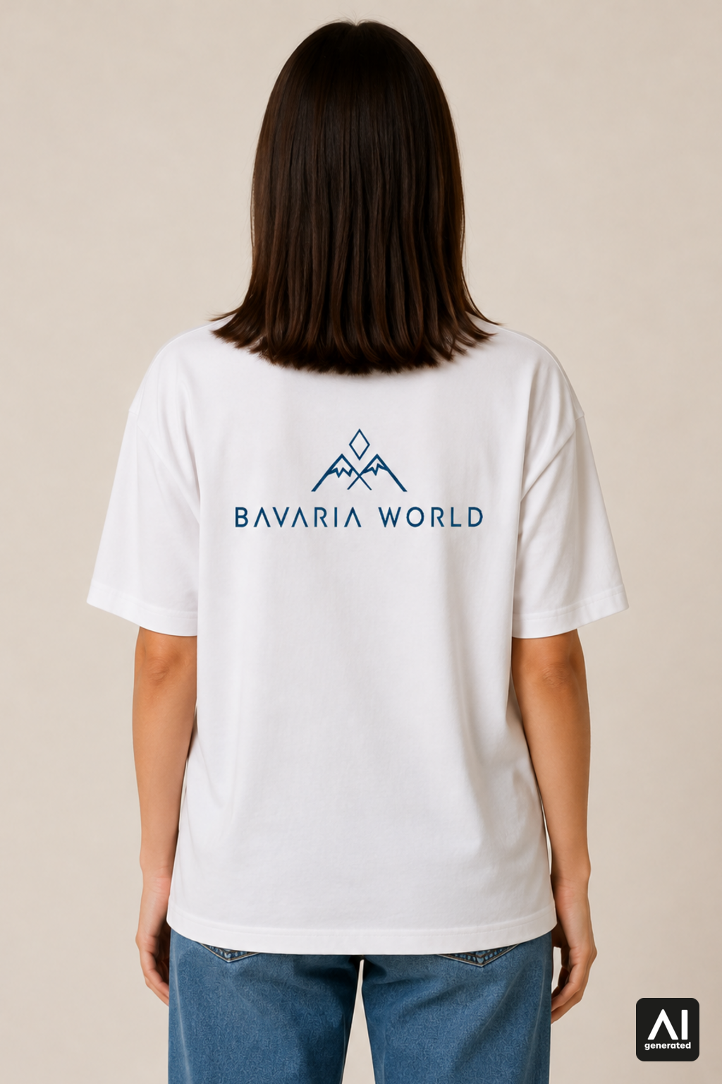 T-Shirt Bavaria World Damen – Rückansicht in Weiß und Blau
