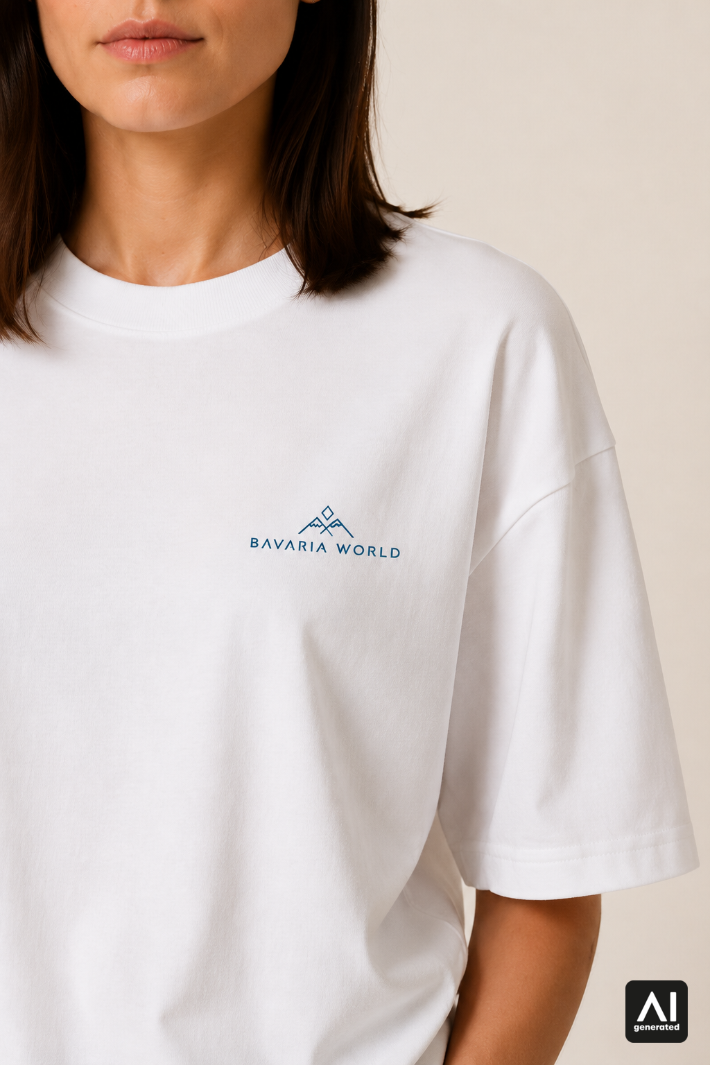 T-Shirt Bavaria World Damen – Detailansicht in Weiß und Blau