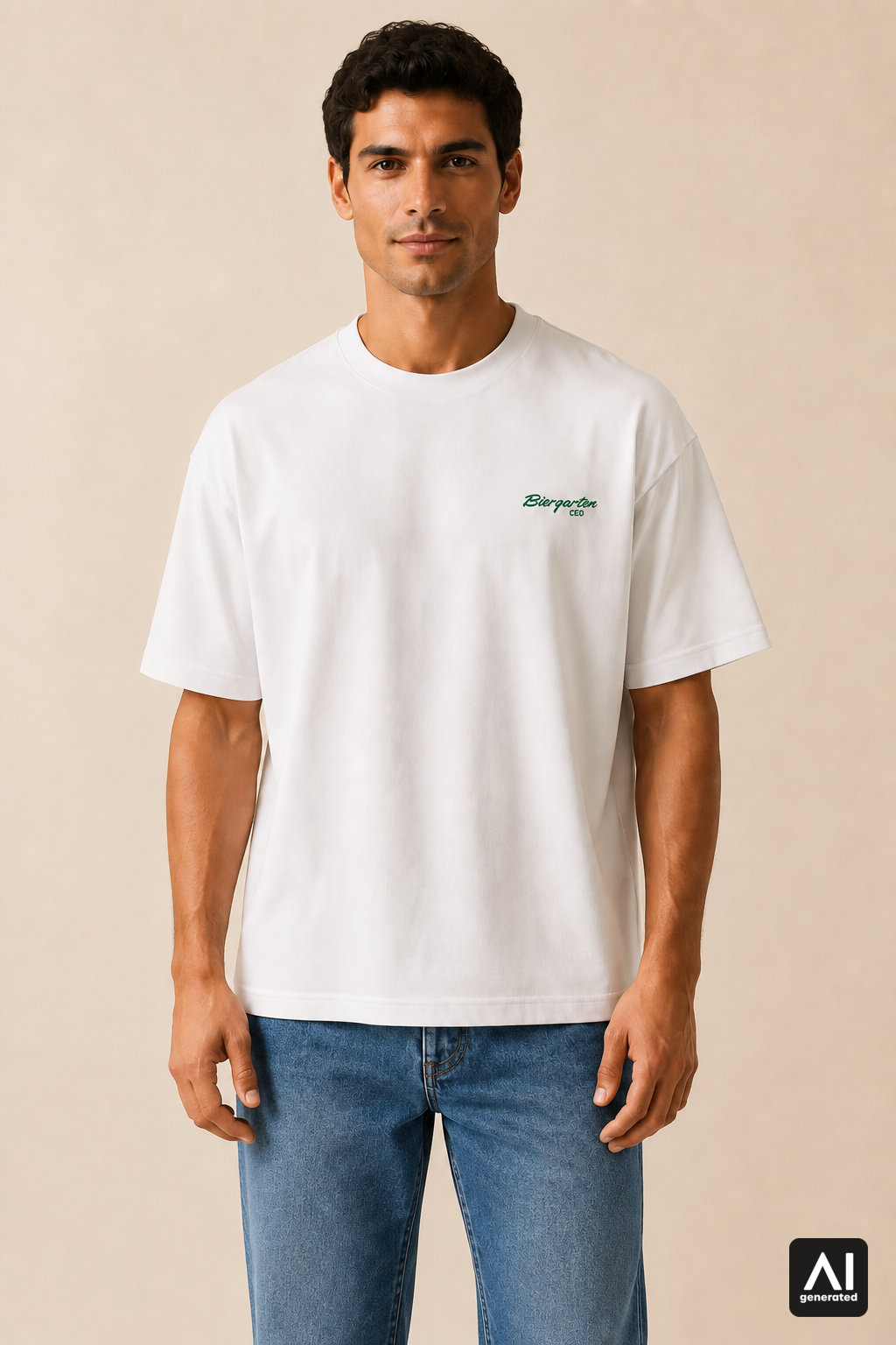 T-Shirt Biergarten CEO Herren – Vorderansicht in Weiß und Grün