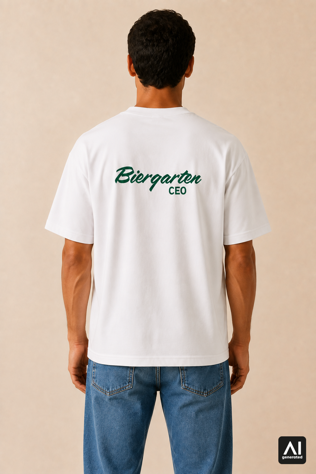 T-Shirt Biergarten CEO Herren – Rückansicht in Weiß und Grün