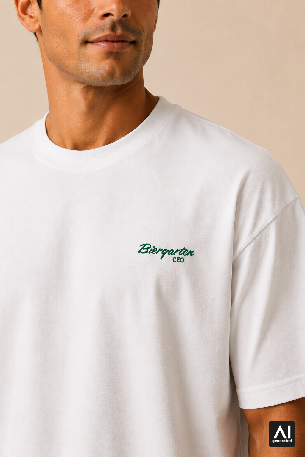T-Shirt Biergarten CEO Herren – Detailansicht in Weiß und Grün