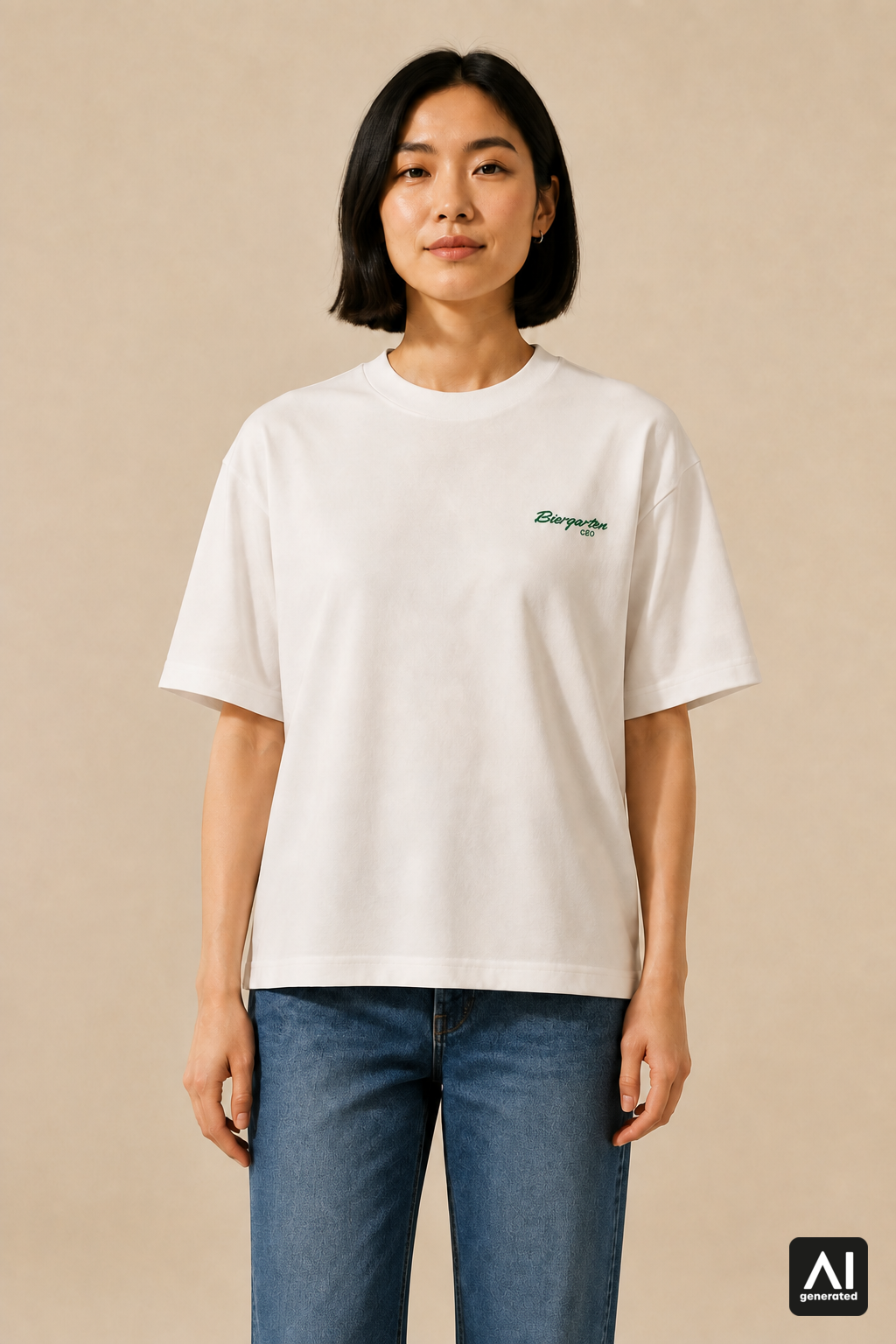 T-Shirt Biergarten CEO Damen – Vorderansicht in Weiß und Grün