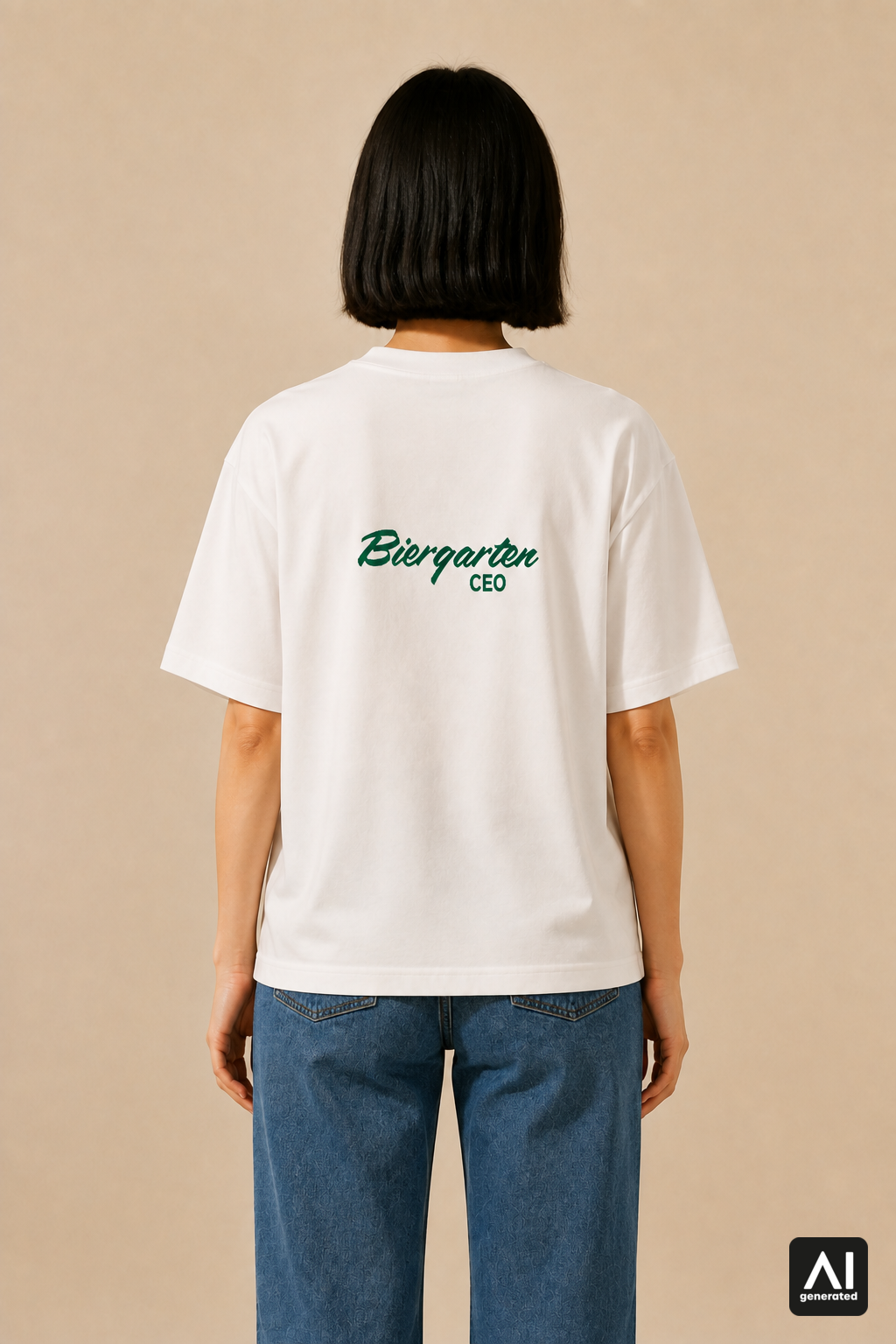 T-Shirt Biergarten CEO Damen – Rückansicht in Weiß und Grün