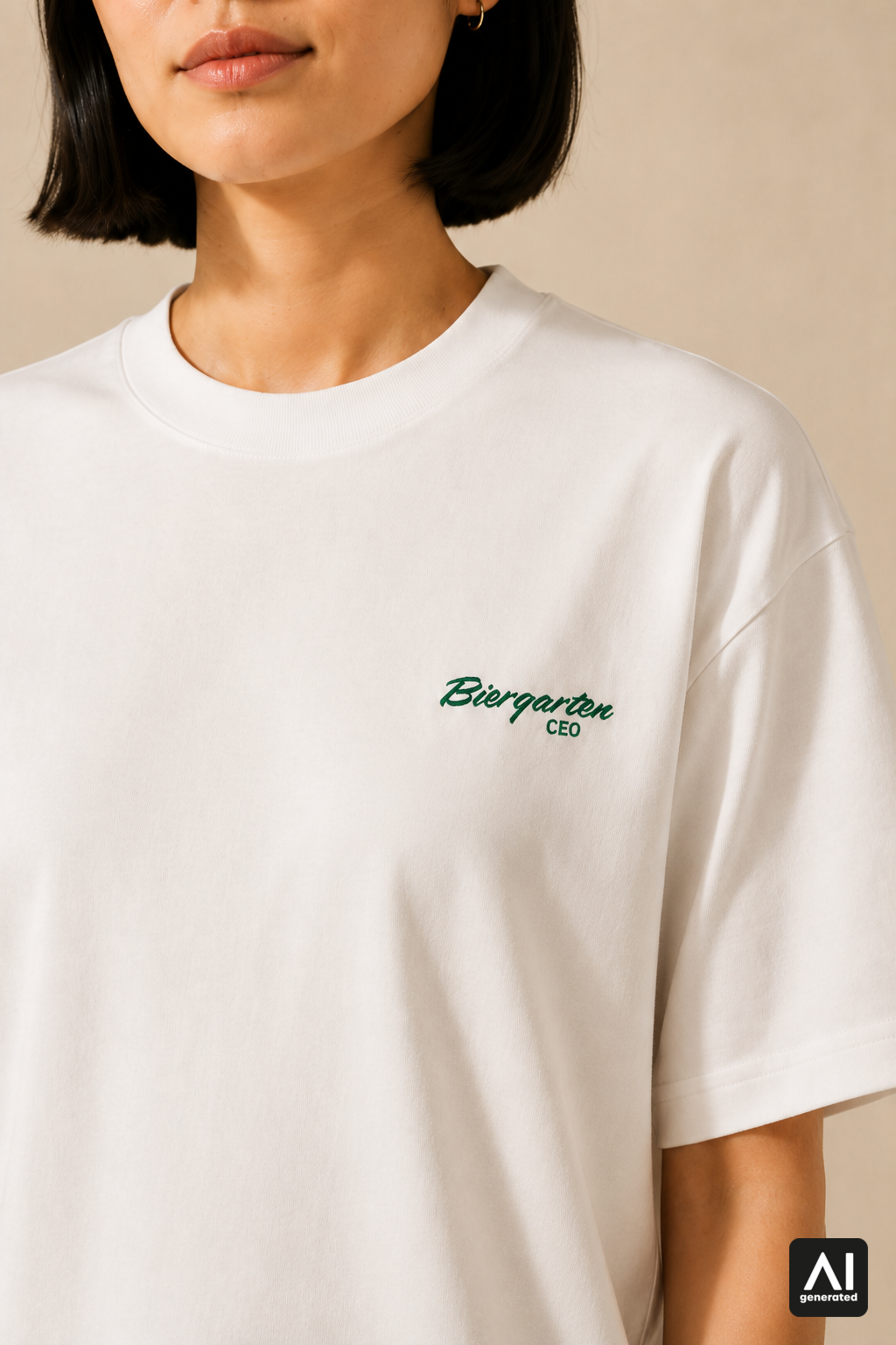 T-Shirt Biergarten CEO Damen – Detailansicht in Weiß und Grün