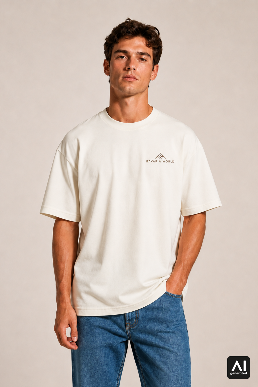 T-Shirt Bavaria World Herren – Vorderansicht in Bone und Braun