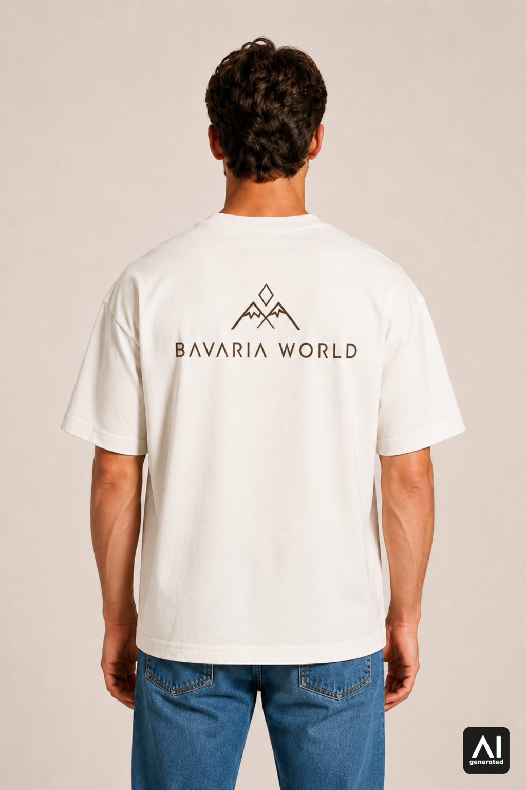 T-Shirt Bavaria World Herren – Rückansicht in Bone und Braun