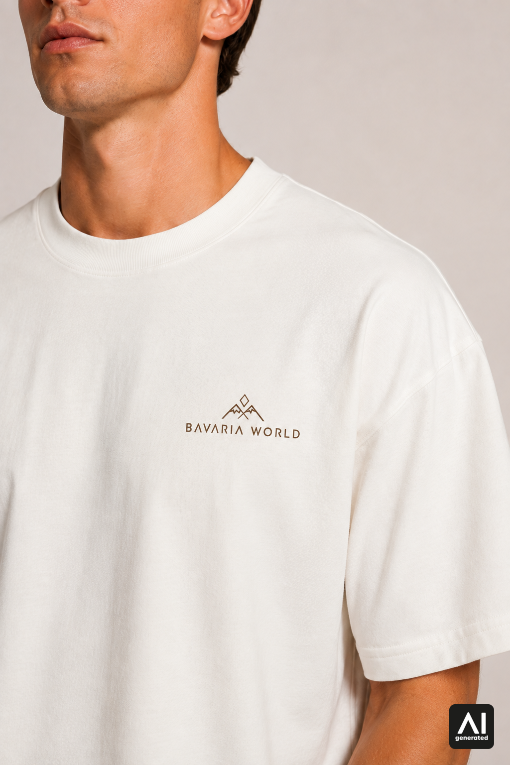 T-Shirt Bavaria World Herren – Detailansicht in Bone und Braun