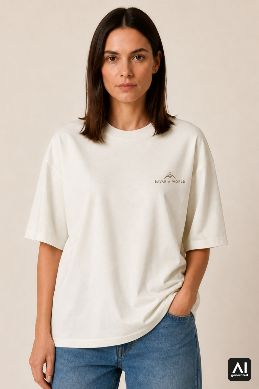 T-Shirt Bavaria World Damen – Vorderansicht in Bone und Braun