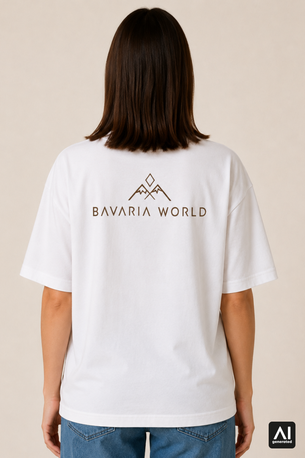 T-Shirt Bavaria World Damen – Rückansicht in Bone und Braun