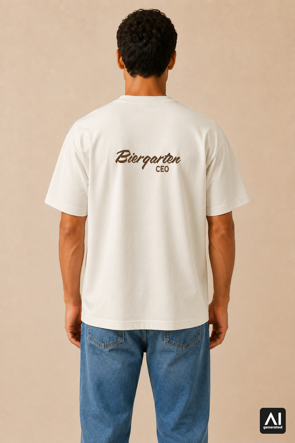 T-Shirt Biergarten CEO Herren – Rückansicht in Bone und Braun