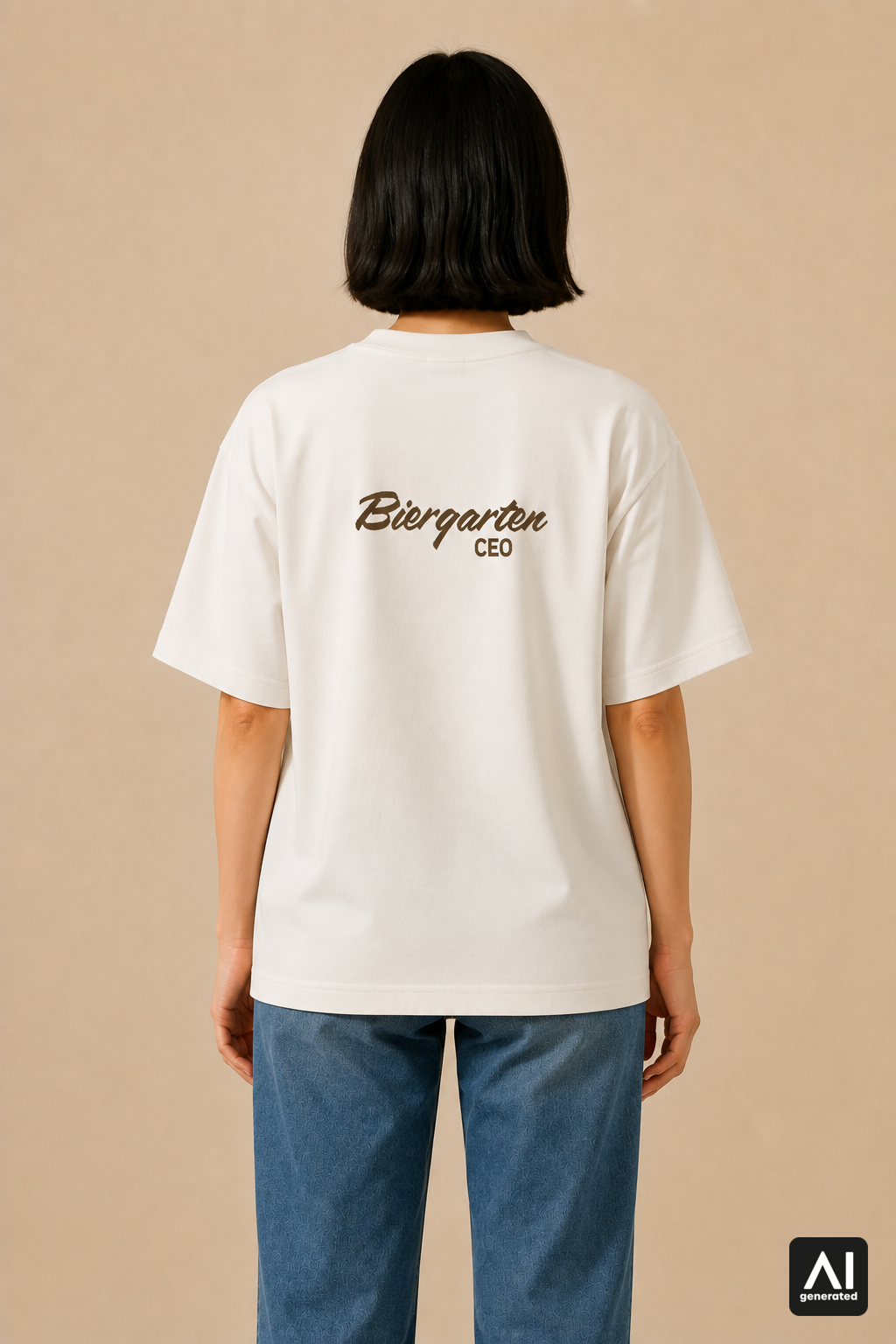 T-Shirt Biergarten CEO Damen – Rückansicht in Bone und Braun