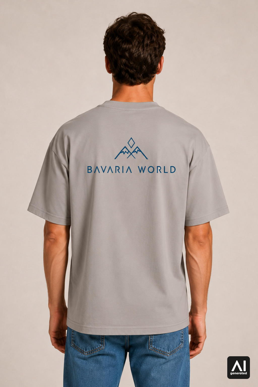 T-Shirt Bavaria World Herren – Rückansicht in Shitake und Blau