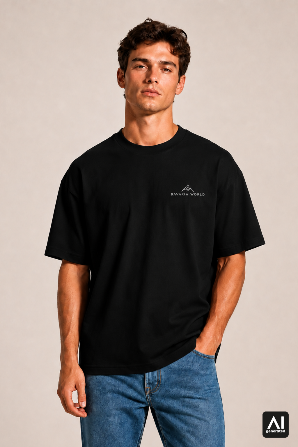 T-Shirt Bavaria World Herren – Vorderansicht in Schwarz und Silber