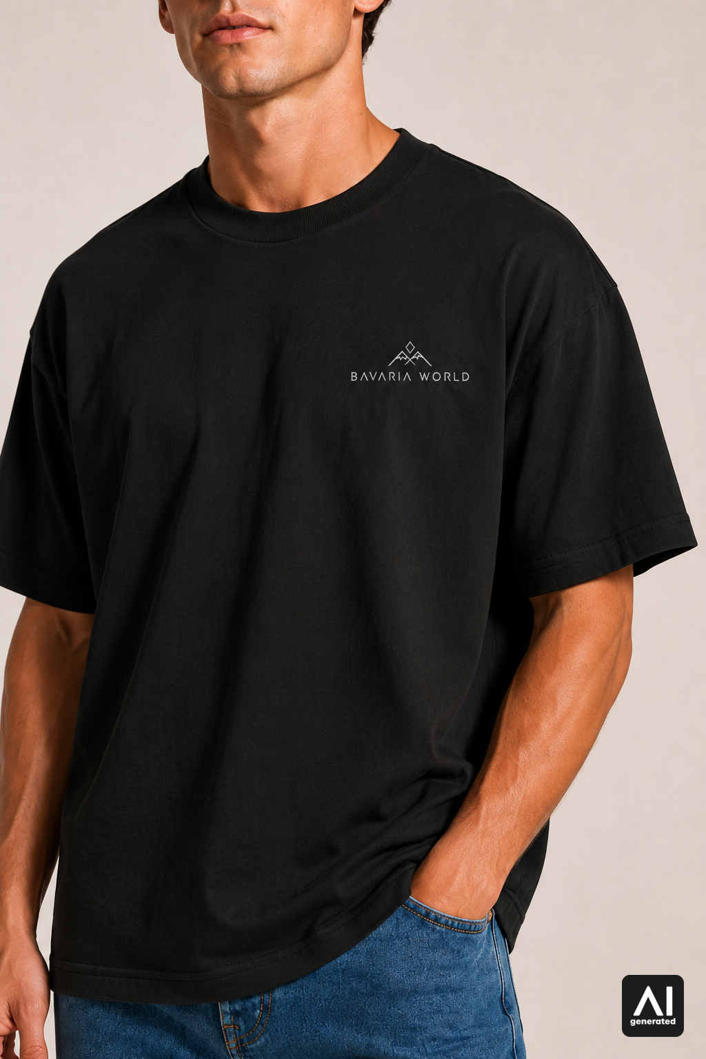 T-Shirt Bavaria World Herren – Detailansicht in Schwarz und Silber