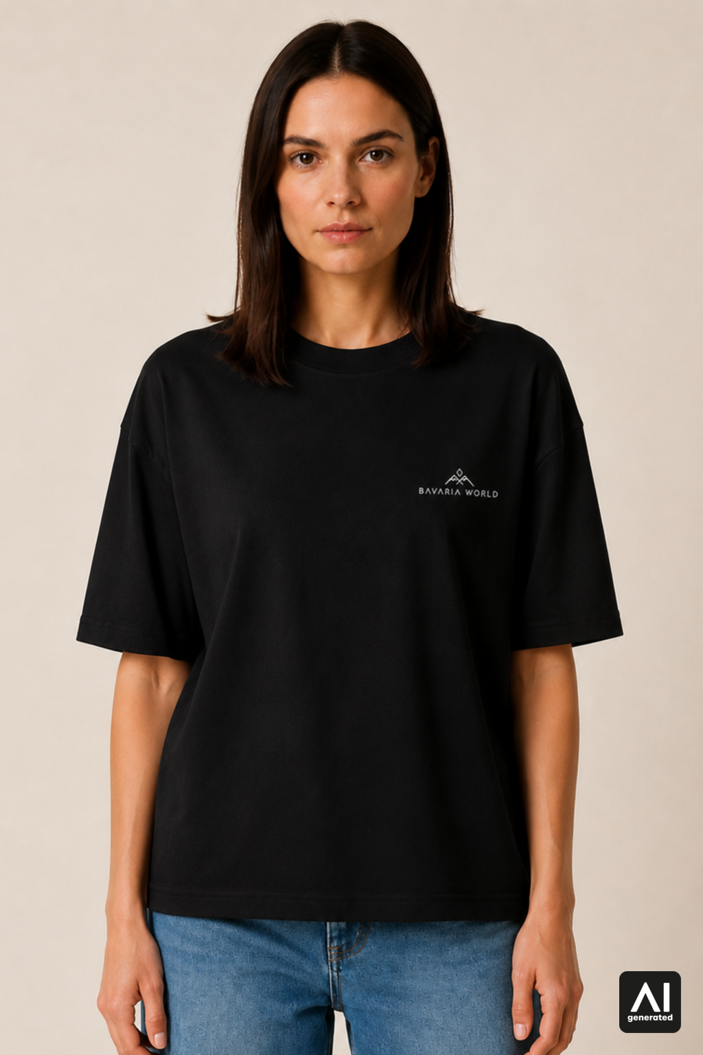 T-Shirt Bavaria World Damen – Vorderansicht in Schwarz und Silber