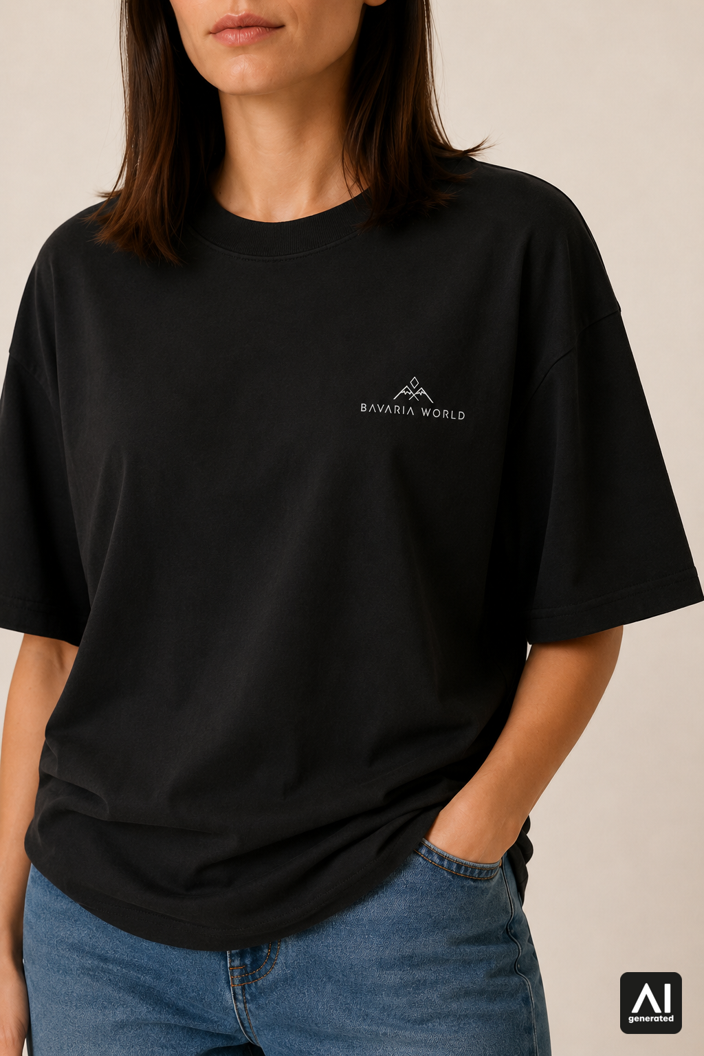 T-Shirt Bavaria World Damen – Detailansicht in Schwarz und Silber