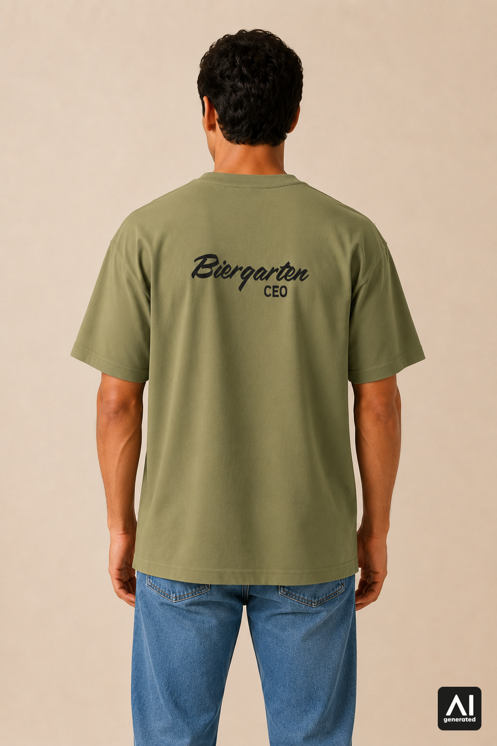 T-Shirt Biergarten CEO Herren – Rückansicht in Schwarz und Light Olive